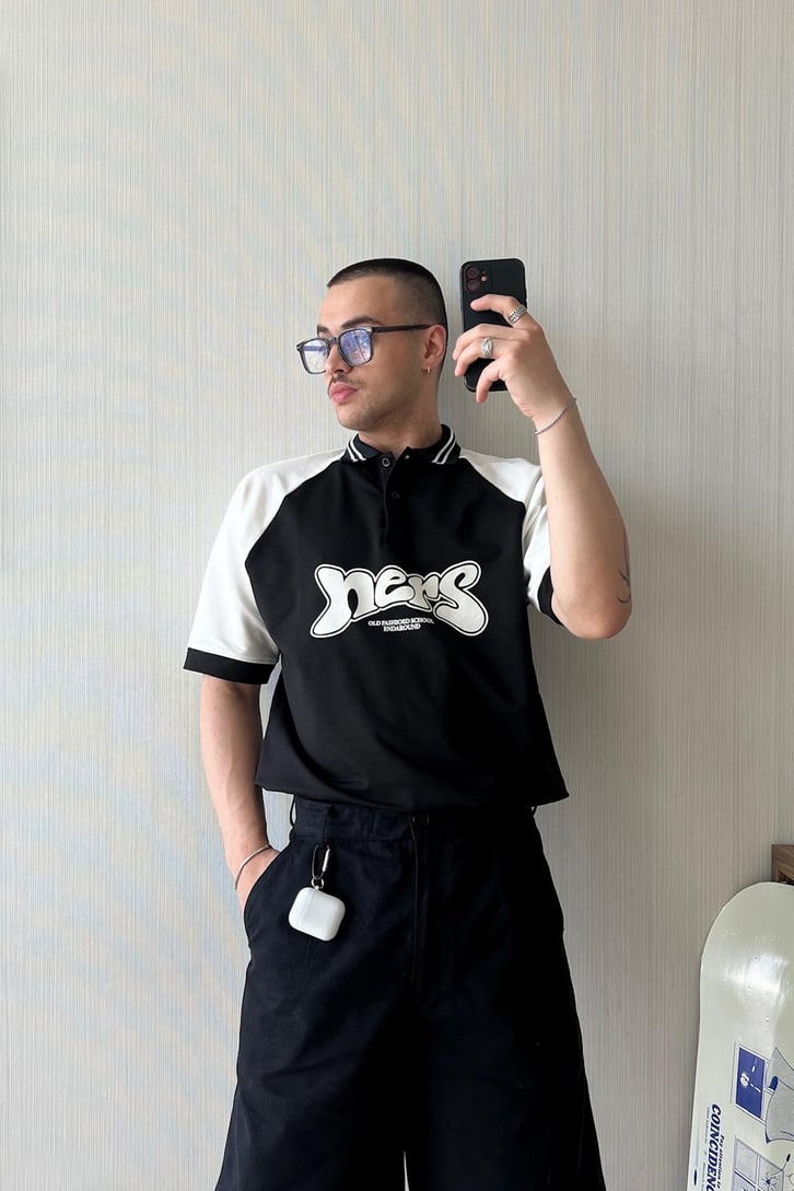 Old School Polo Yaka Oversize Tişört
