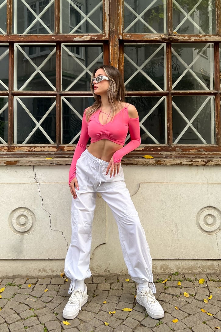 Omuz Dekolteli Fuşya Crop