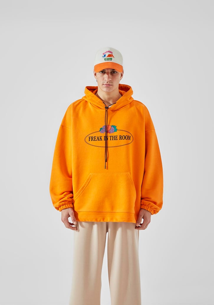 Ön Baskılı Beyaz Oversize Hoodie
