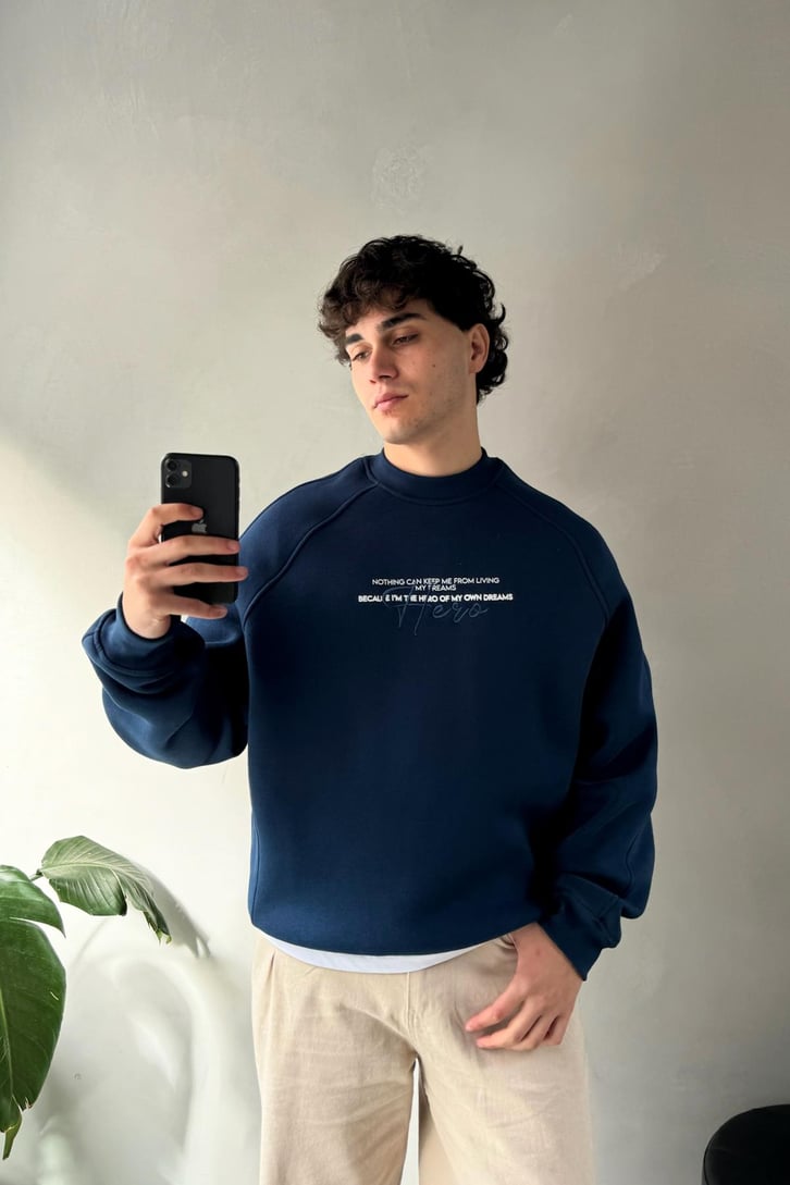 Ön Baskılı Bisiklet Yaka Sweatshirt