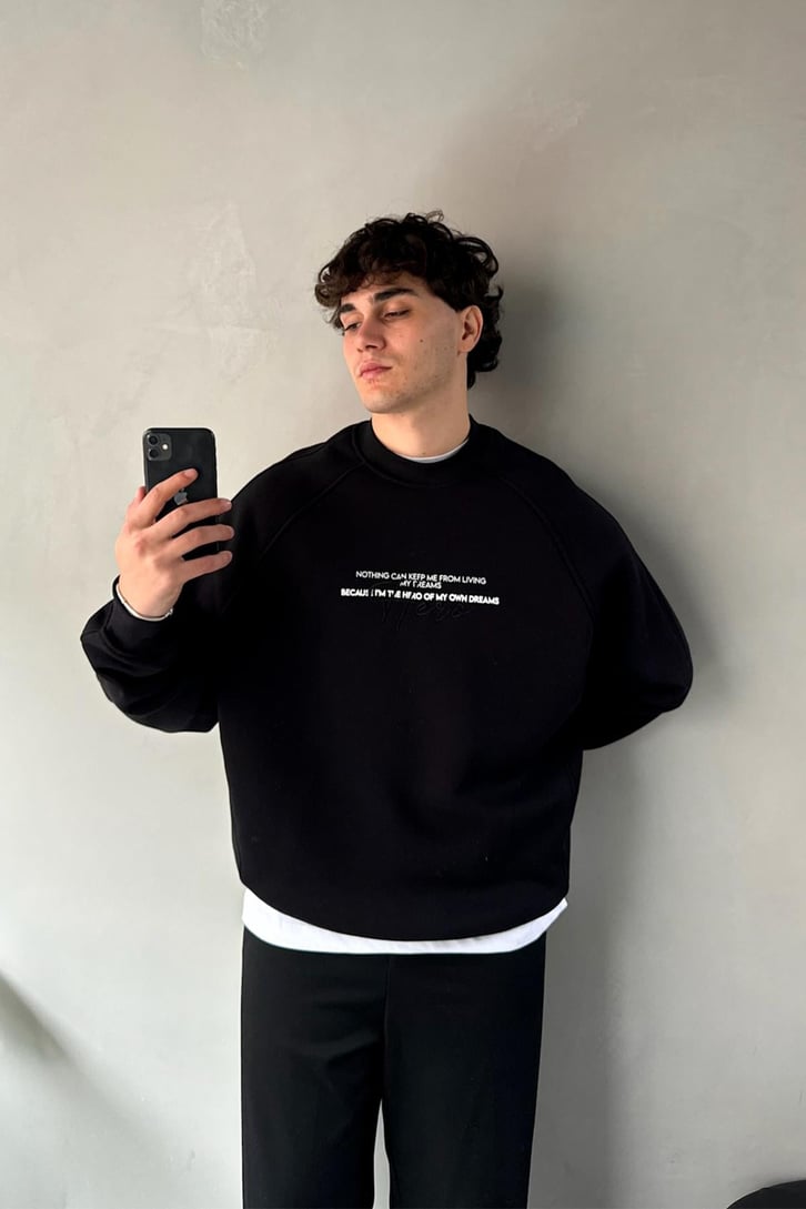 Ön Baskılı Bisiklet Yaka Sweatshirt