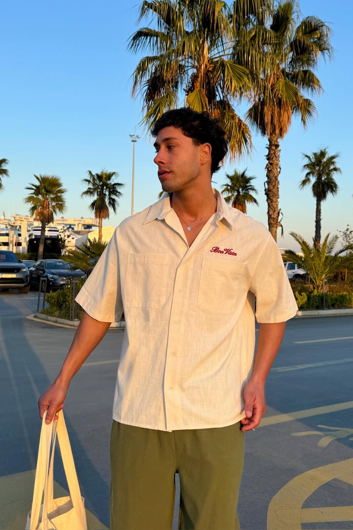 Ön Cep Boa Vista Nakışlı Oversize Gömlek