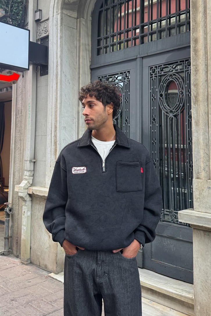 Ön Cep Detay Half Zip Sweatshirt