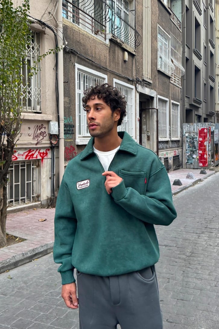 Ön Cep Detay Half Zip Sweatshirt