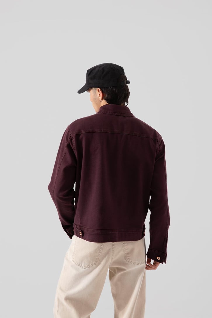 Ön Cepli Fermuarlı Bordo Kot Ceket