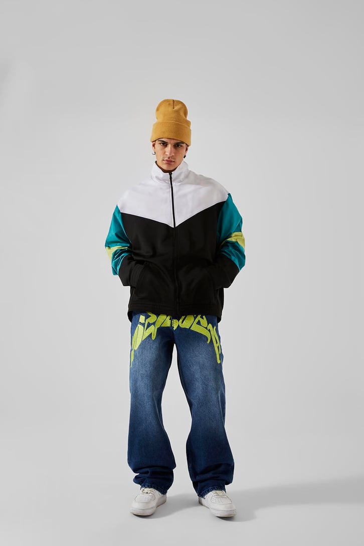 Ön Dikiş Detaylı Koyu Mavi Baggy Jean