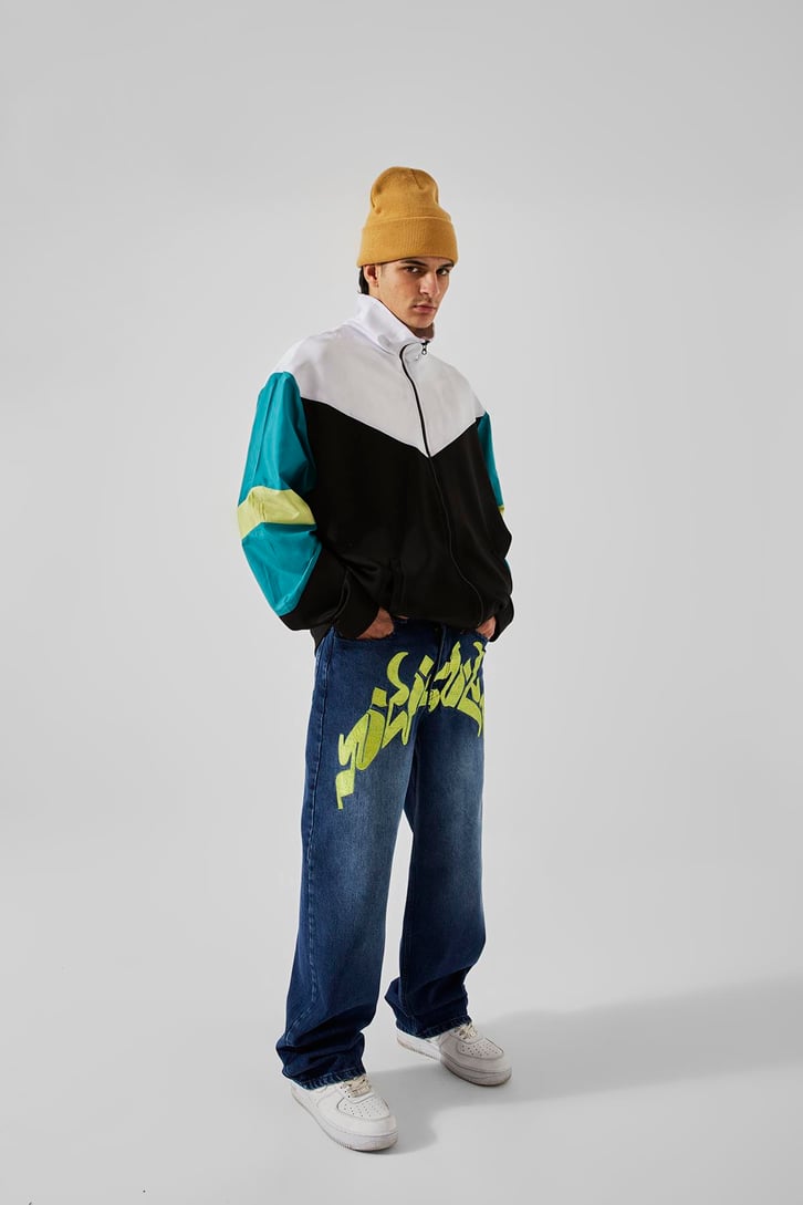 Ön Dikiş Detaylı Koyu Mavi Baggy Jean