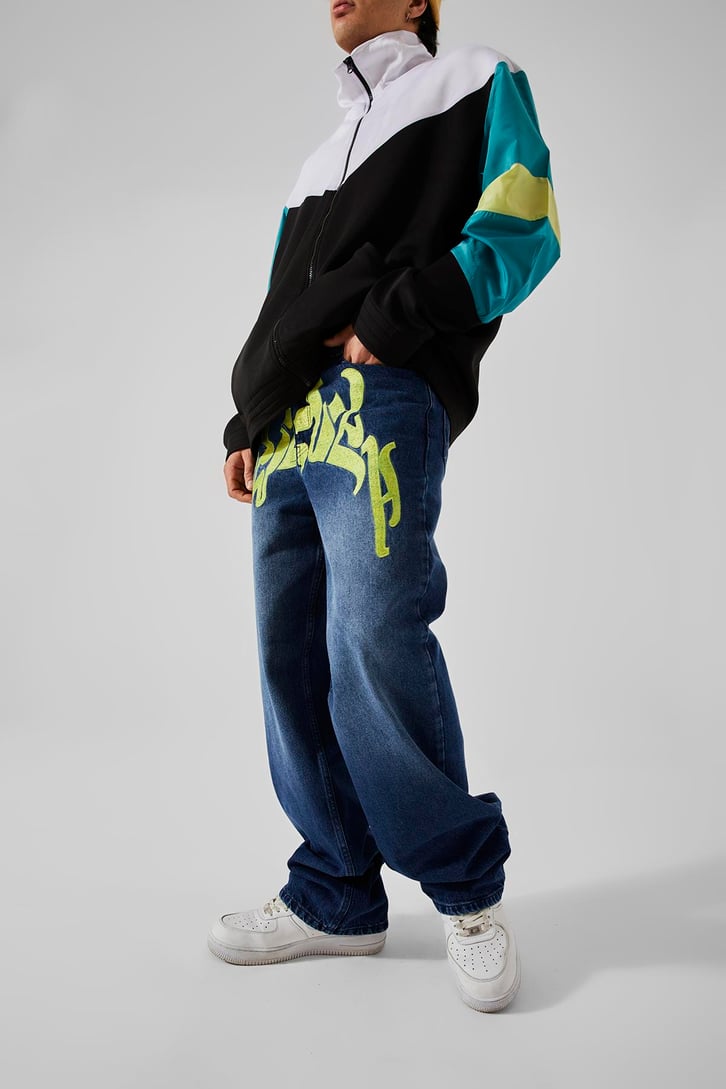Ön Dikiş Detaylı Koyu Mavi Baggy Jean