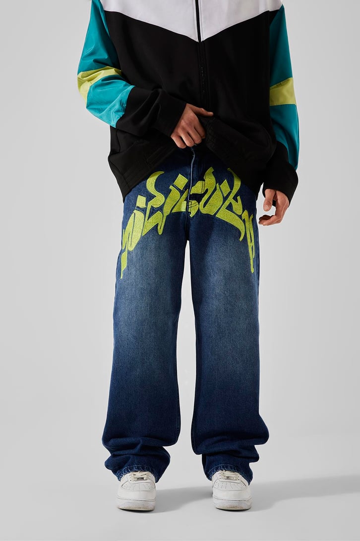 Ön Dikiş Detaylı Koyu Mavi Baggy Jean
