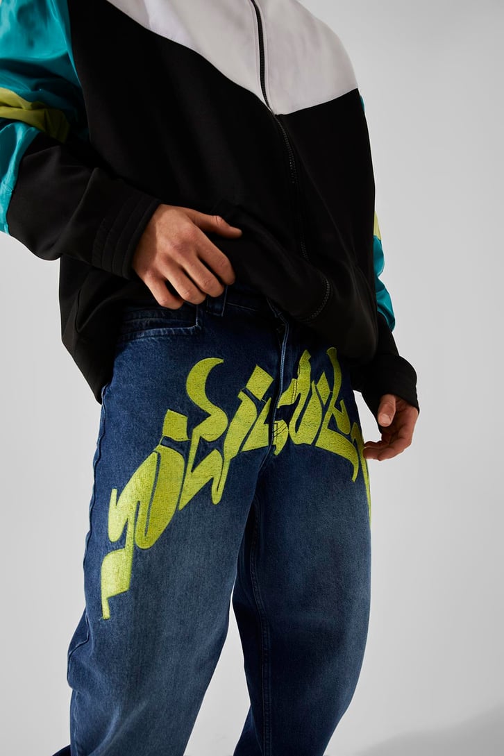 Ön Dikiş Detaylı Koyu Mavi Baggy Jean