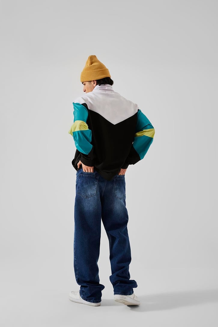 Ön Dikiş Detaylı Koyu Mavi Baggy Jean