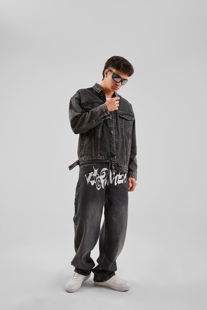 Ön Nakış İşlemeli Natrasit Baggy Jean