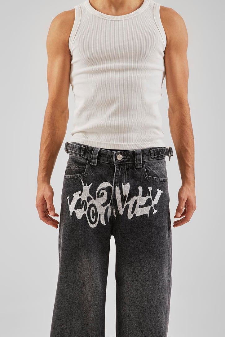 Ön Nakış İşlemeli Natrasit Baggy Jean