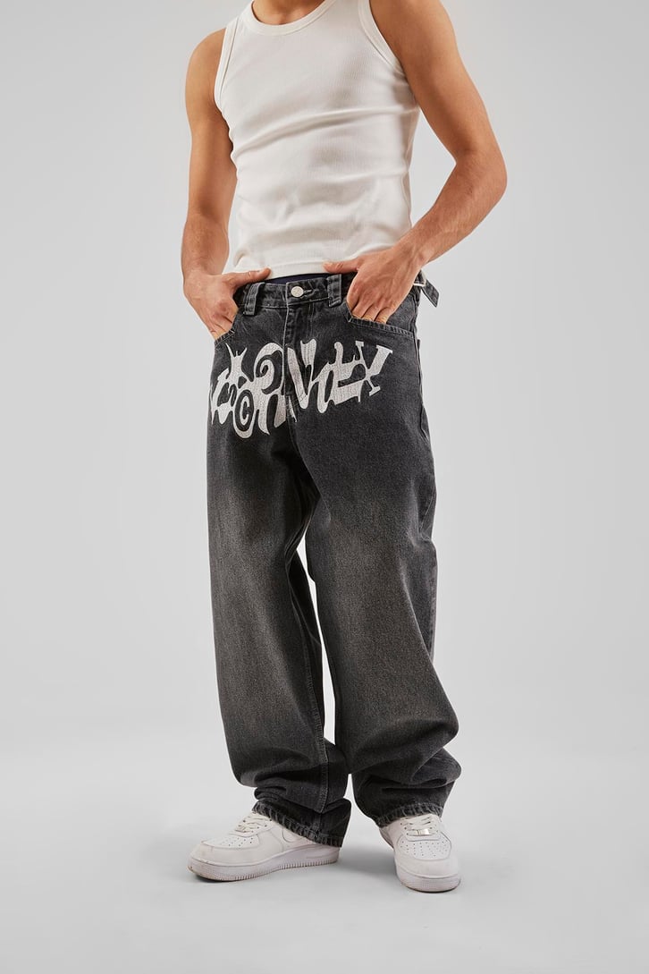 Ön Nakış İşlemeli Natrasit Baggy Jean