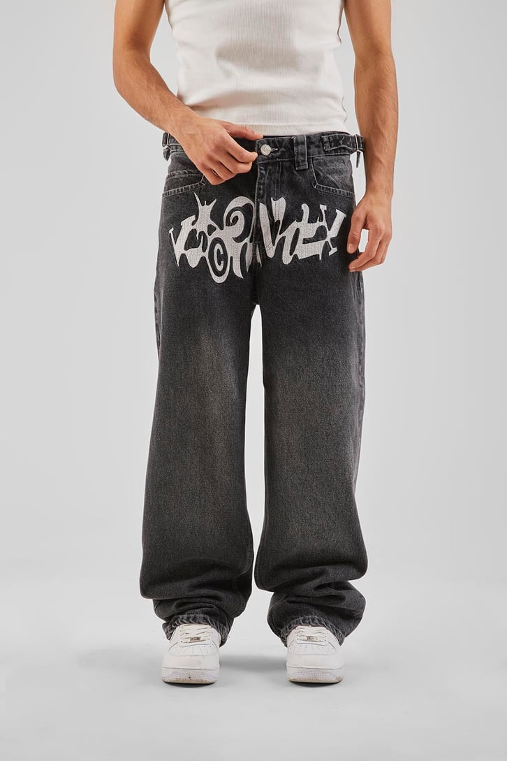 Ön Nakış İşlemeli Natrasit Baggy Jean