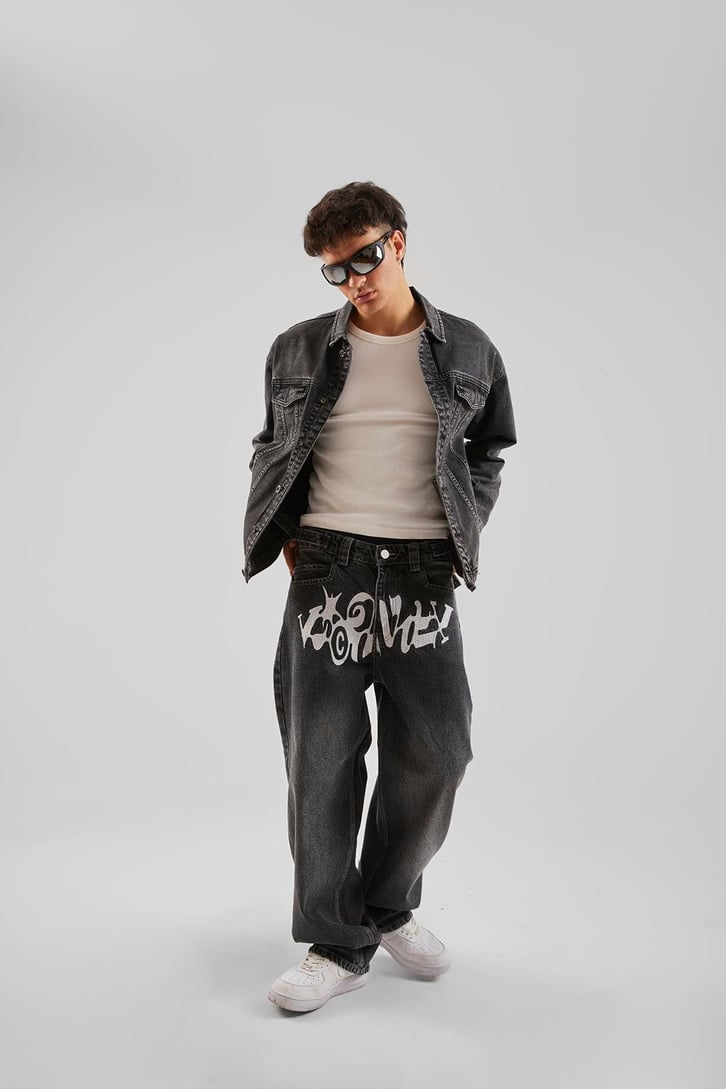 Ön Nakış İşlemeli Natrasit Baggy Jean