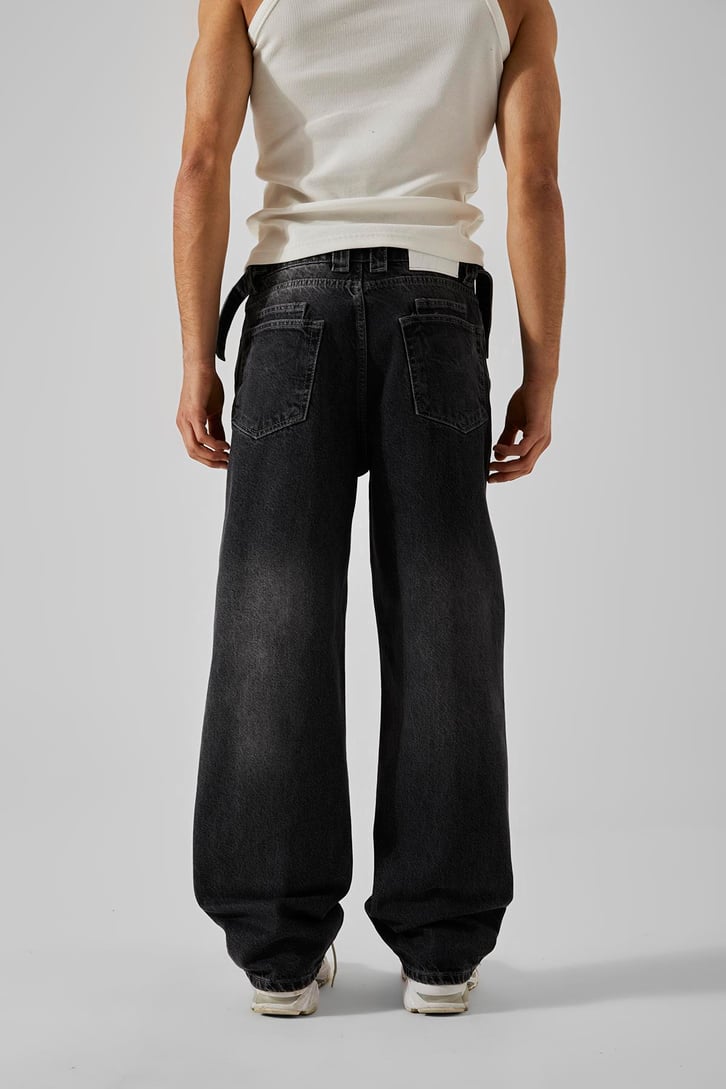 Ön Nakışlı Acid Wash Baggy Jean