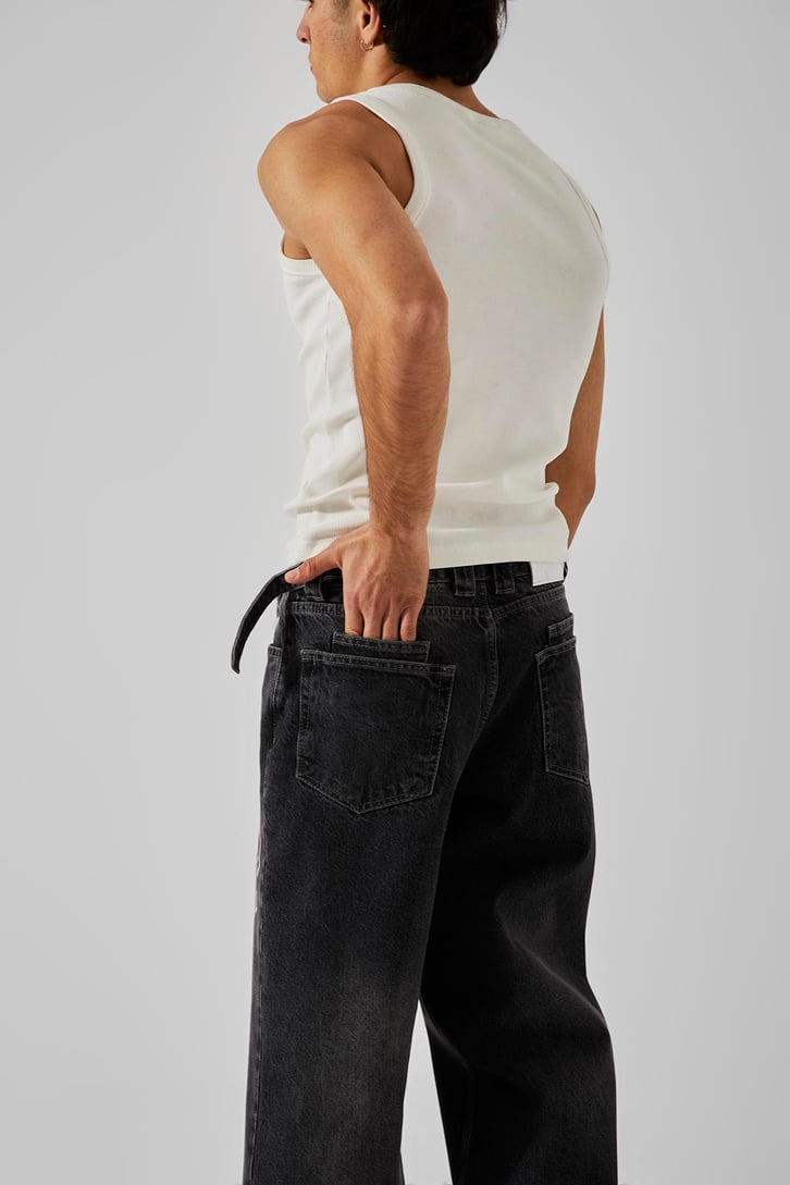 Ön Nakışlı Acid Wash Baggy Jean