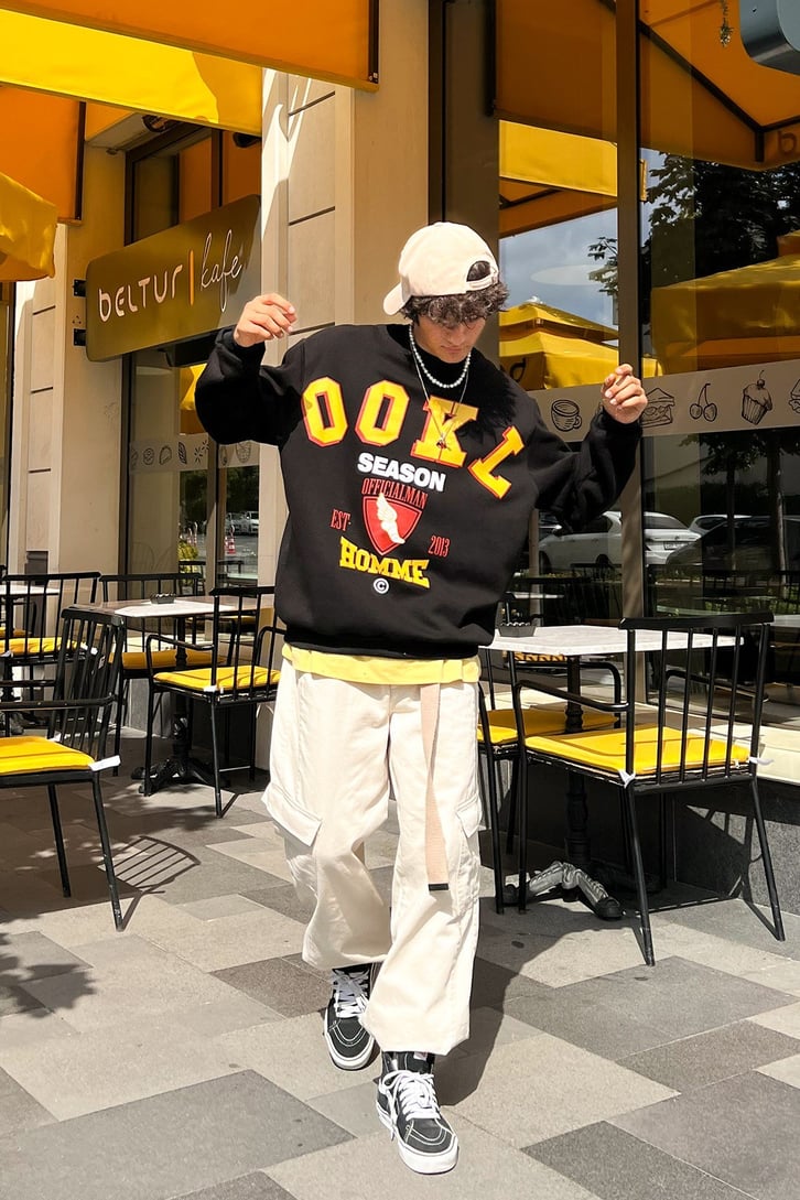 OOKL Baskılı Siyah Oversize Sweatshirt