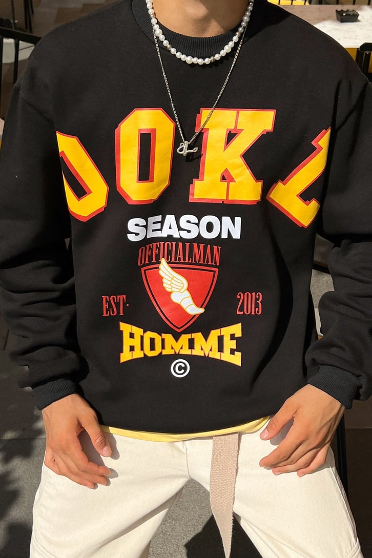 OOKL Baskılı Siyah Oversize Sweatshirt