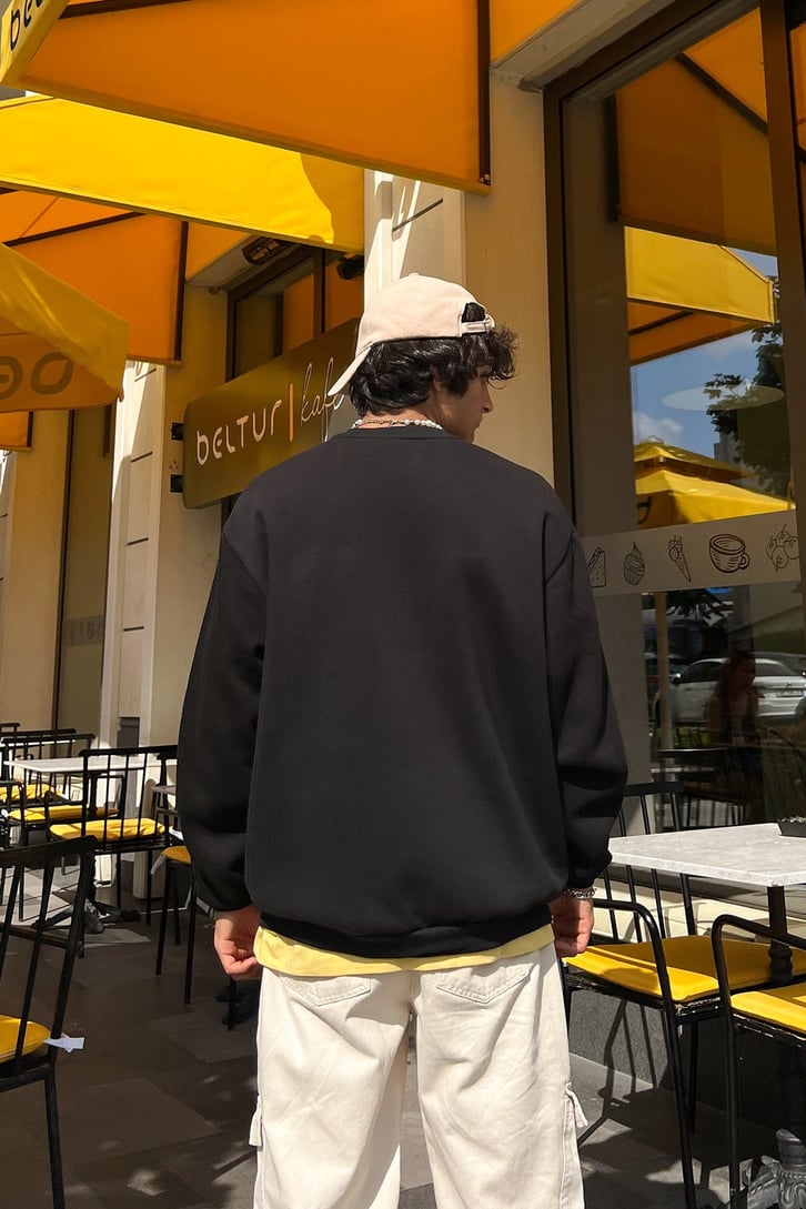 OOKL Baskılı Siyah Oversize Sweatshirt