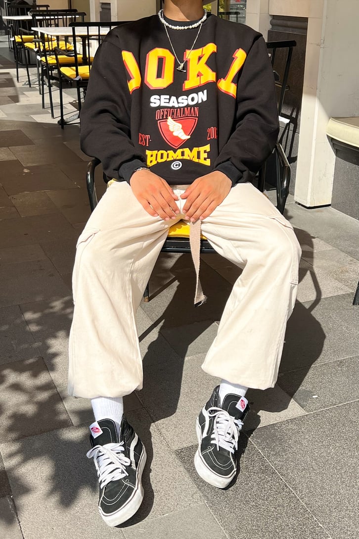 OOKL Baskılı Siyah Oversize Sweatshirt
