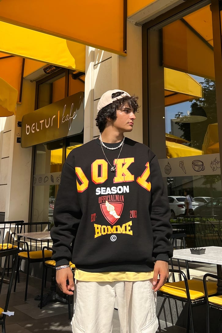 OOKL Baskılı Siyah Oversize Sweatshirt