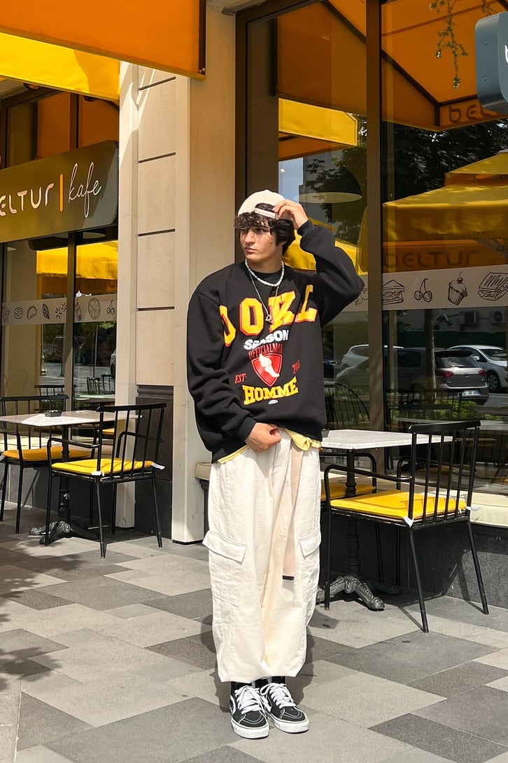 OOKL Baskılı Siyah Oversize Sweatshirt
