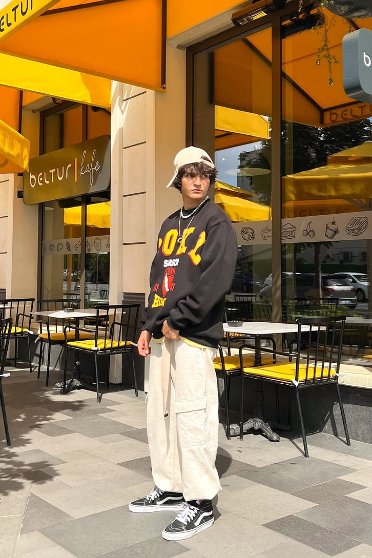 OOKL Baskılı Siyah Oversize Sweatshirt