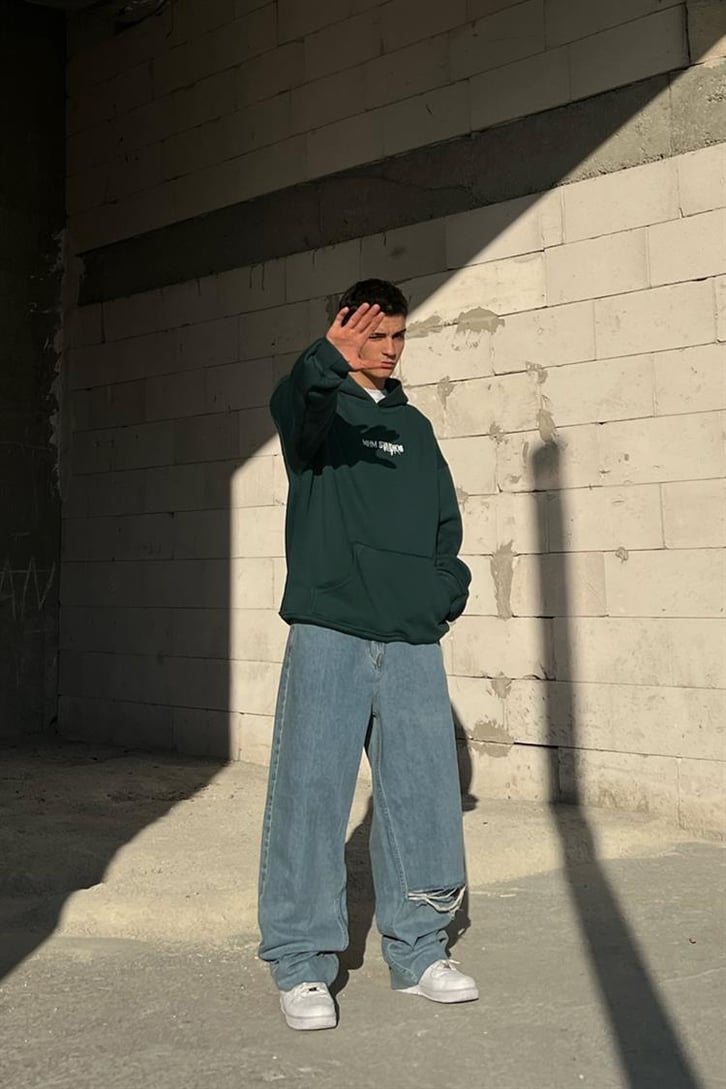 Open Mind Sırt Baskılı Yeşil Oversize Hoodie