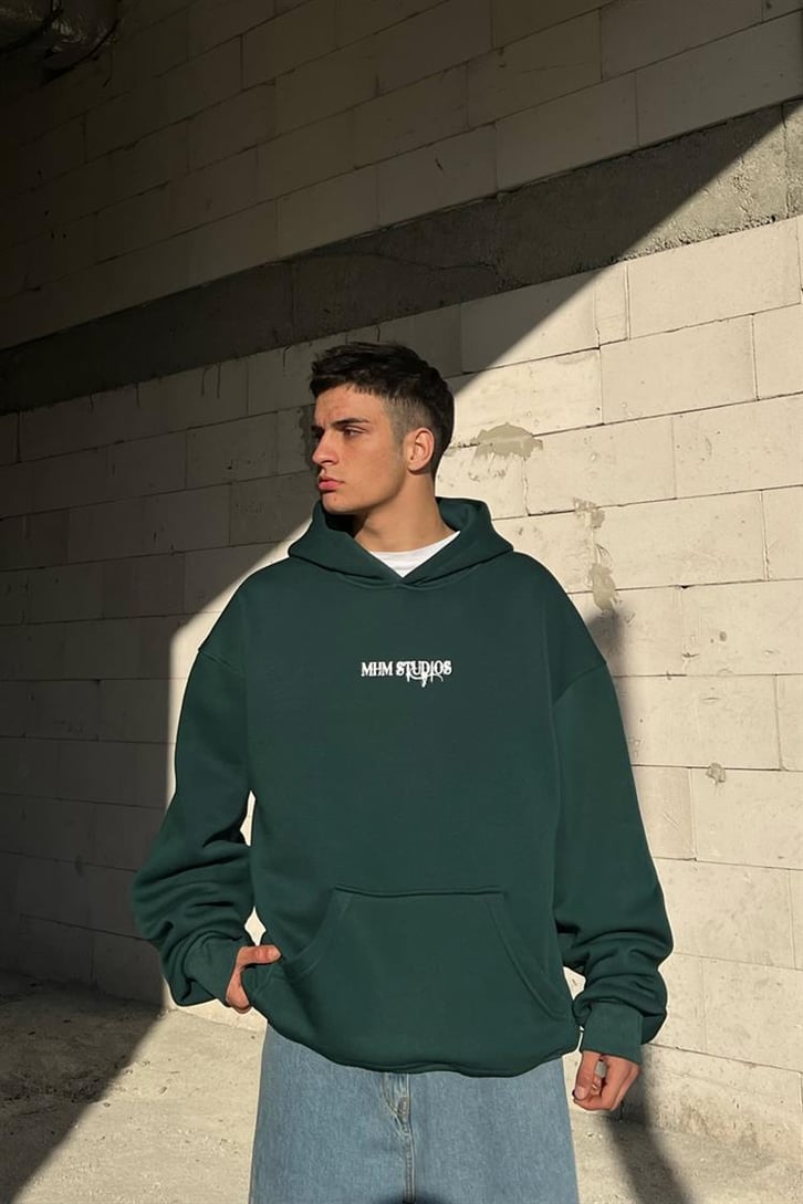 Open Mind Sırt Baskılı Yeşil Oversize Hoodie