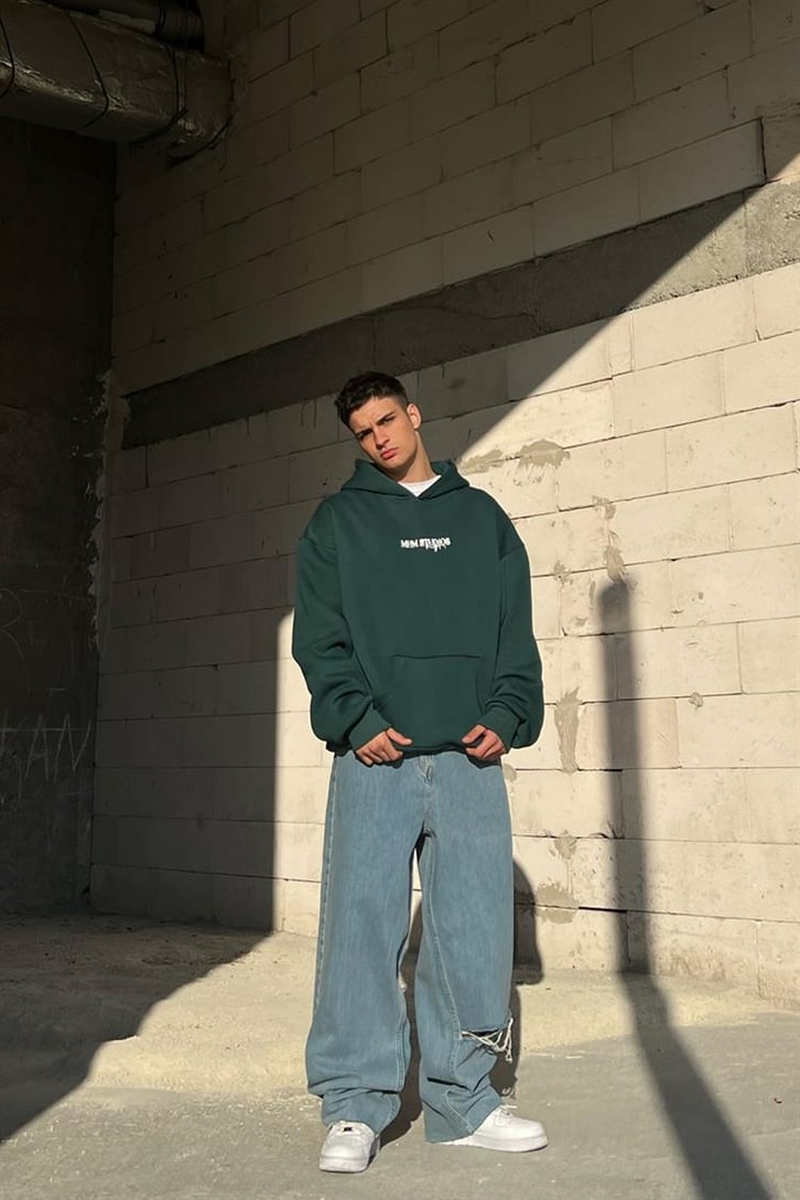 Open Mind Sırt Baskılı Yeşil Oversize Hoodie