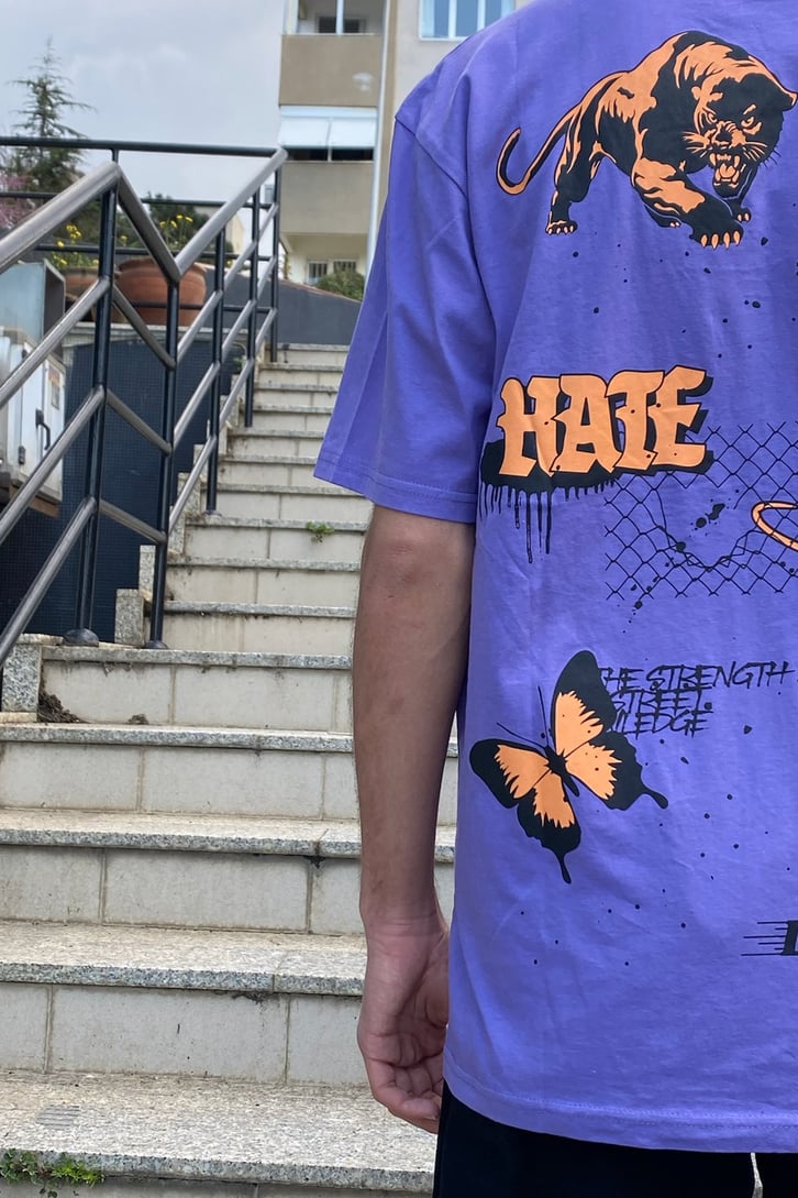 Orange Trip Baskılı Mor Oversize