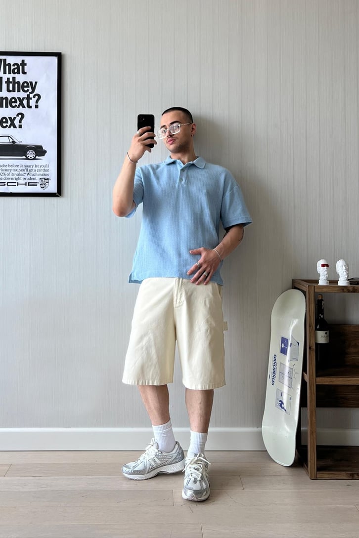 Örgü Dokulu Oversize Polo Yaka Tişört