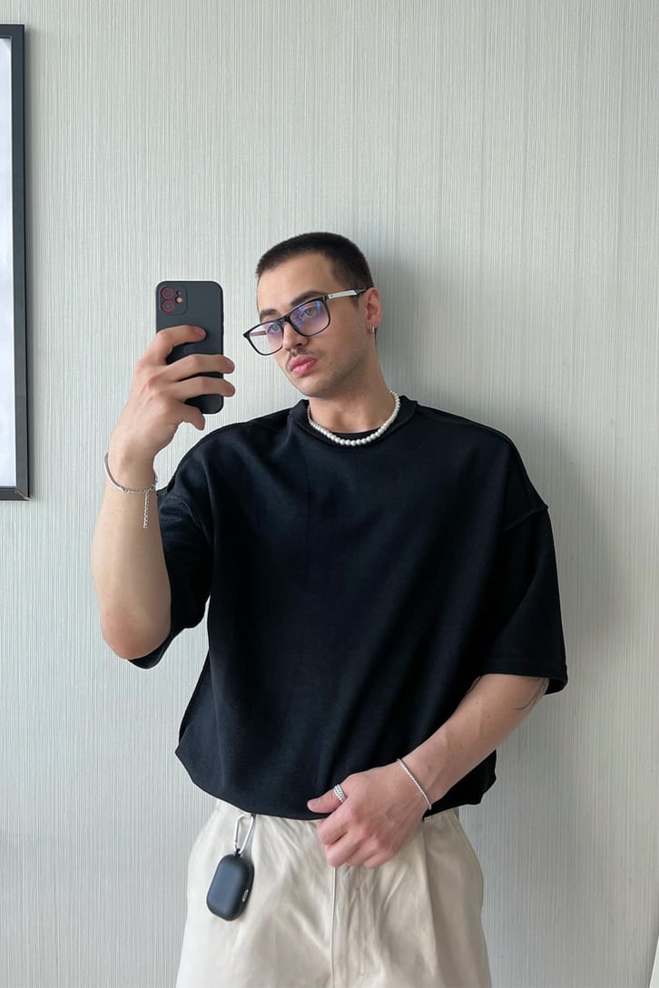 Örgü Kumaş Oversize Tişört