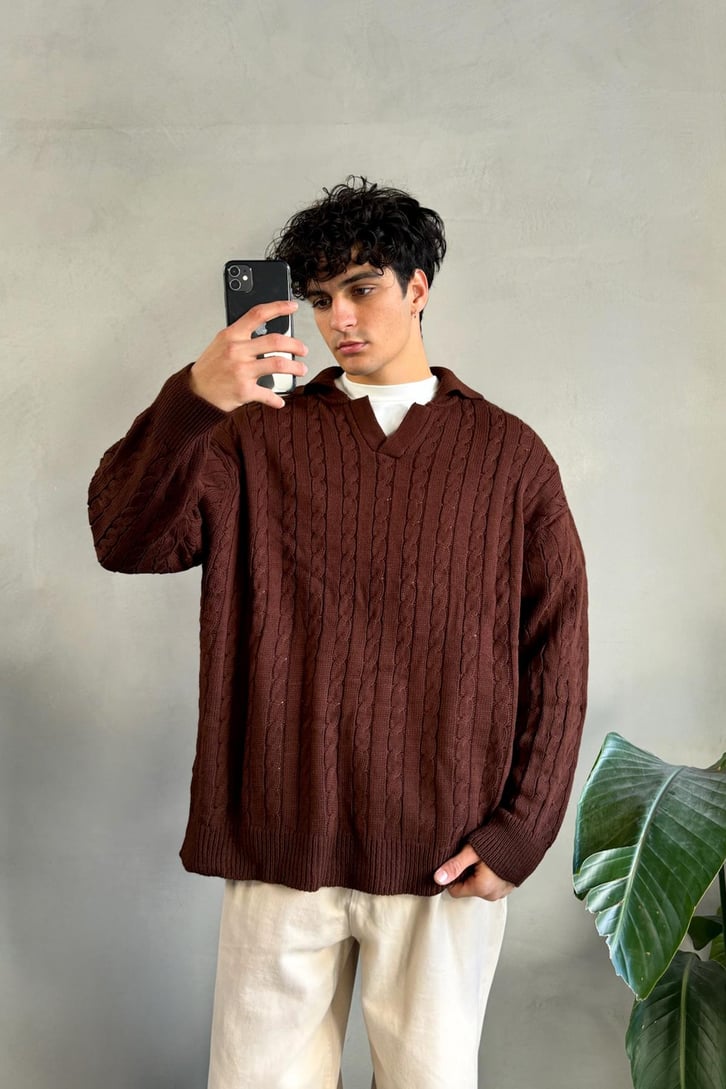 Örgü Model Polo Yaka Triko Kazak