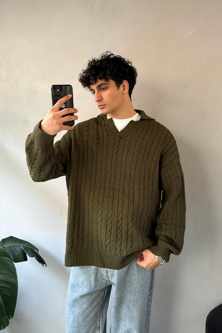 Örgü Model Polo Yaka Triko Kazak
