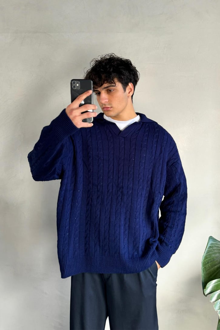 Örgü Model Polo Yaka Triko Kazak