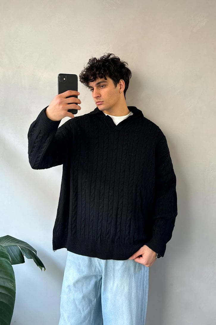Örgü Model Polo Yaka Triko Kazak