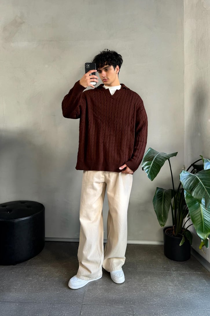 Örgü Model Polo Yaka Triko Kazak