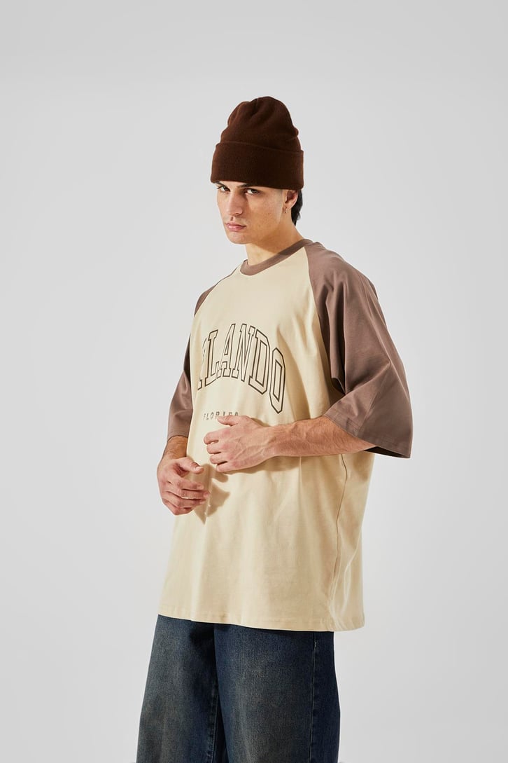 Orlando Baskılı Bej Oversize Tişört
