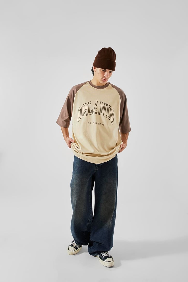 Orlando Baskılı Bej Oversize Tişört