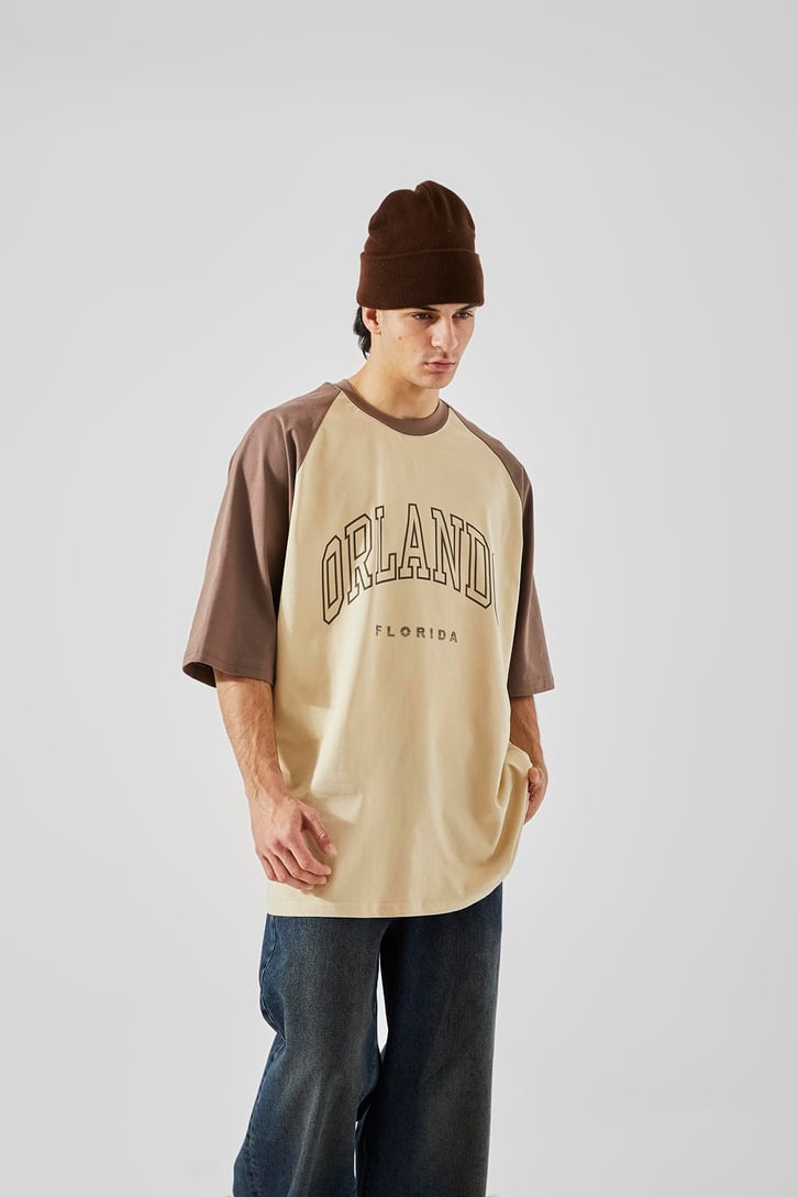 Orlando Baskılı Bej Oversize Tişört