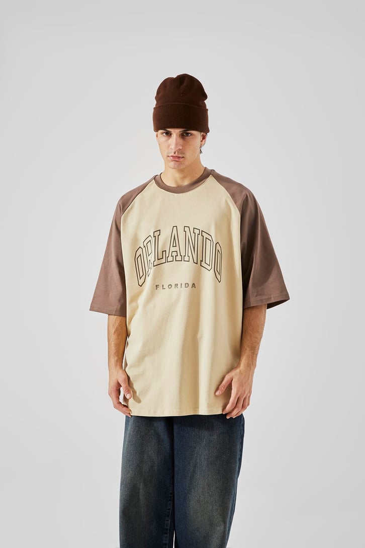 Orlando Baskılı Bej Oversize Tişört