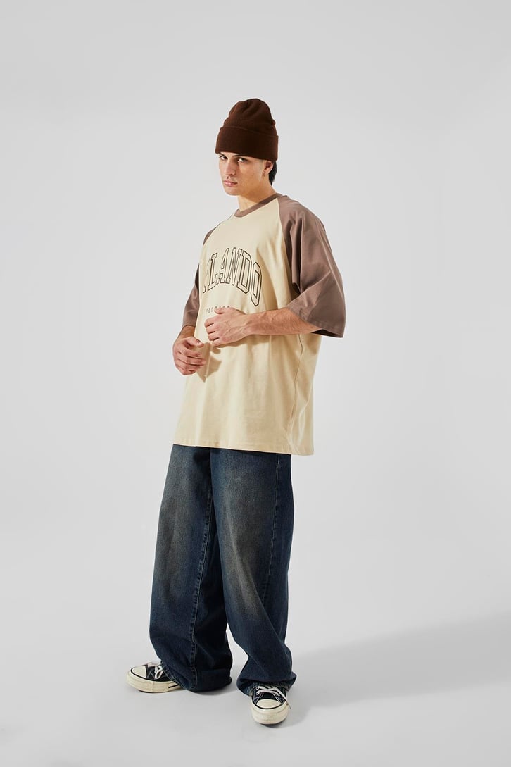 Orlando Baskılı Bej Oversize Tişört