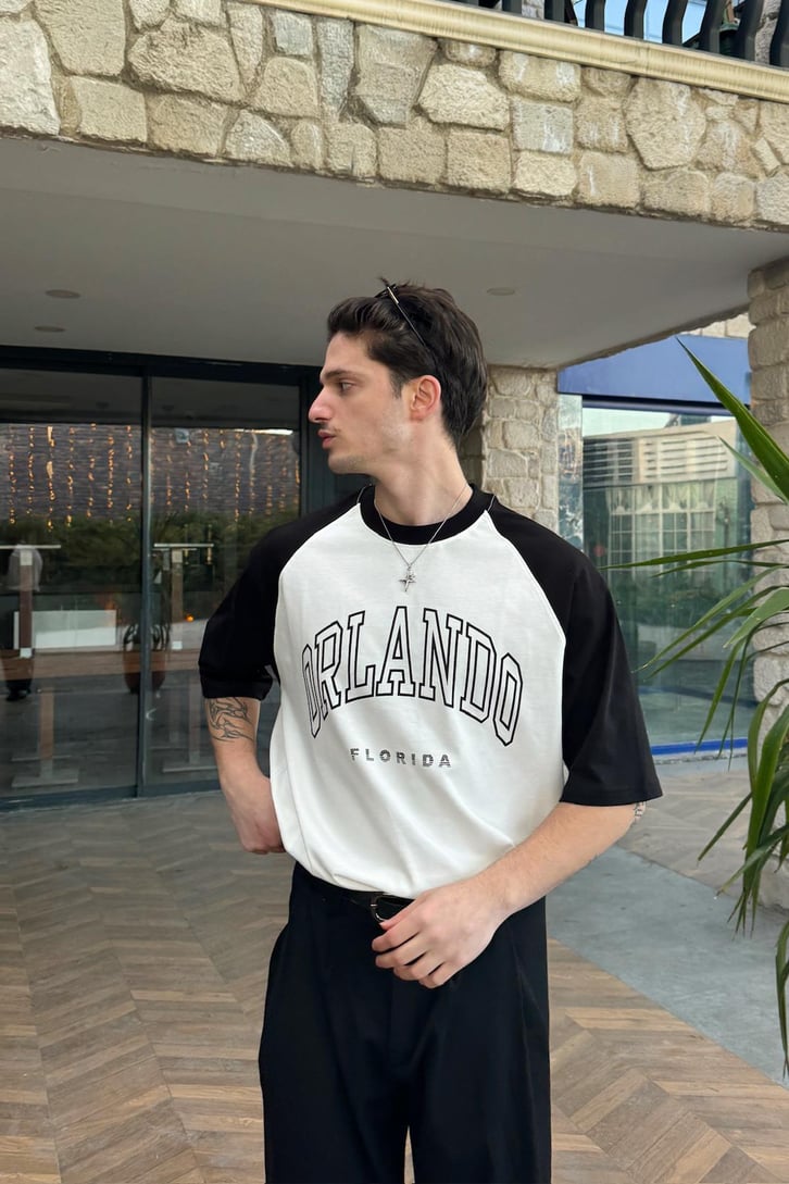 Orlando Florida Baskılı Reglan Kol Tişört