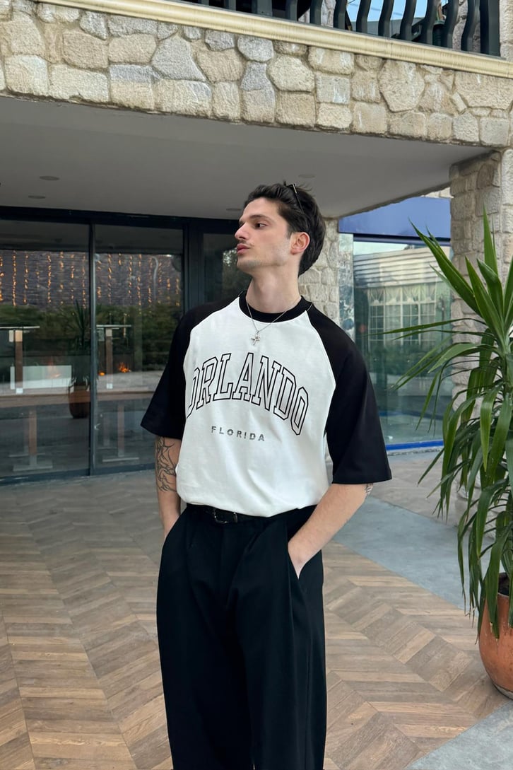 Orlando Florida Baskılı Reglan Kol Tişört