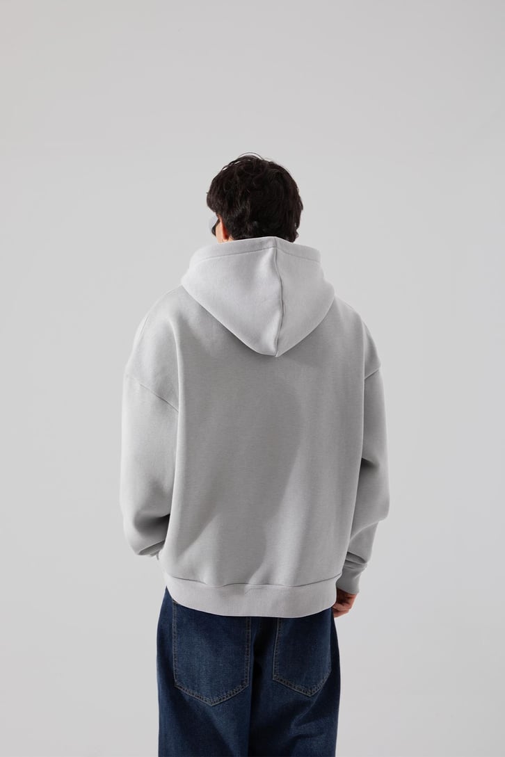 Outerspace Baskılı Buz Gri Zip Hoodie