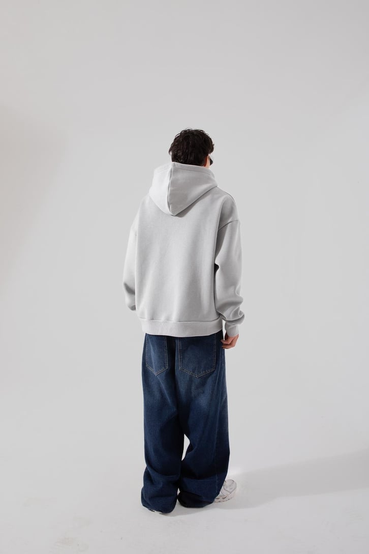 Outerspace Baskılı Buz Gri Zip Hoodie