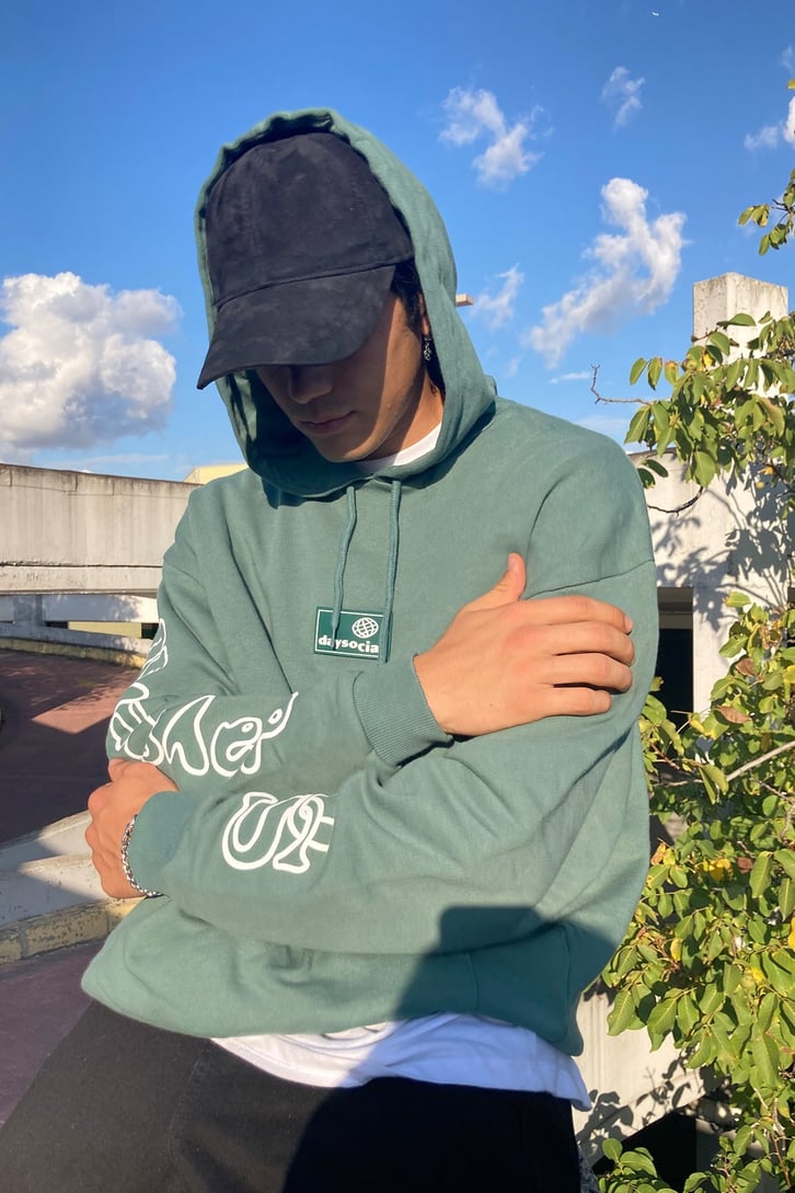 OVERISZE YEŞİL BASKILI HOODIE